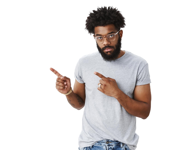 portrait-serious-looking-handsome-african-american-boyfriend-with-curly-hair-beard-glasses-looking-strict-as-waiting-answer-pointing-upper-left-corner-being-concerned